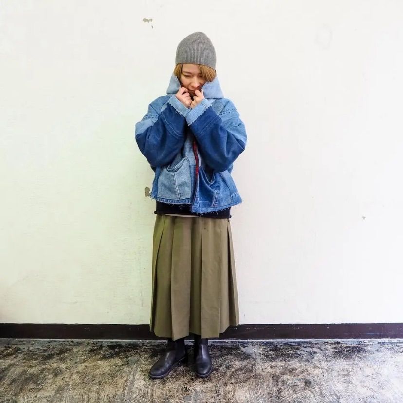 デニムと赤チェックのハーモニー：リメイクジャケットNH61 45th