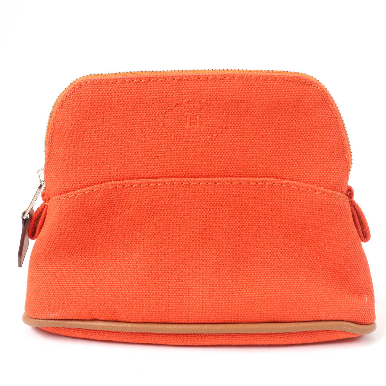 HERMES エルメス ボリードポーチ ミニミニ シルバー金具 Hロゴ キャンバス ポーチ オレンジ き フランス製 レディース