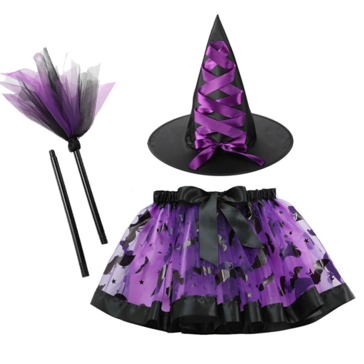 売切注意 お早めに バレエスカート ふわふわ ステージ スカート 演出服 3点セット 女の子 卒園式 子供 卒業式 魔女 コスプレ 変装 ハロウィン 帽子 ほうき付き COSSA