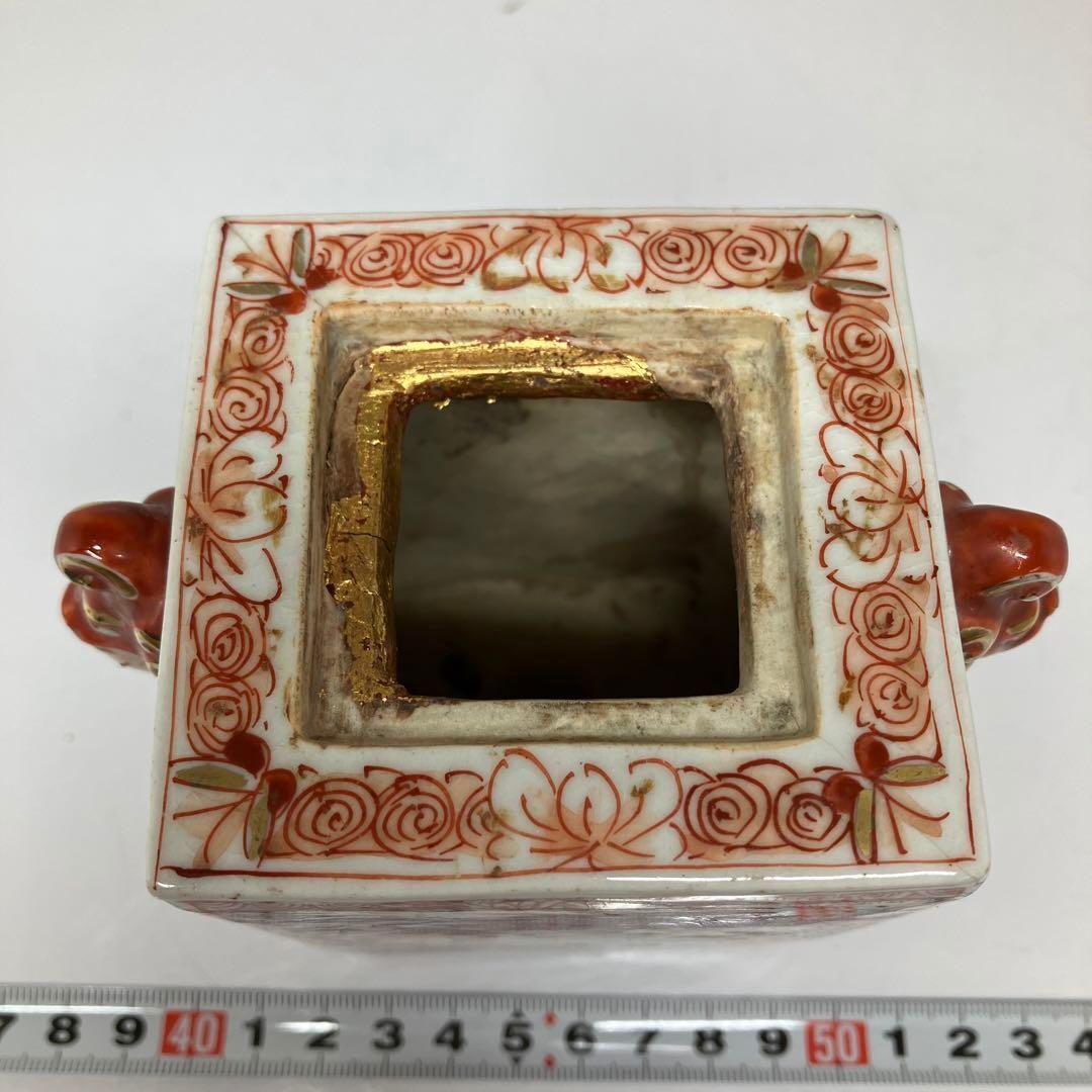 時代　九谷焼　赤絵　獅子摘み香炉　高さ15.2cm 東H5-0630①トヒチル 時代 九谷焼 赤絵 獅子摘み香炉 高さ15.2cm 東H5-0630①トヒチル