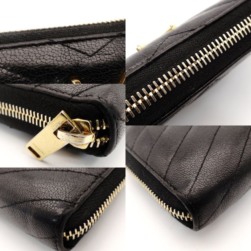 サンローラン SAINT LAURENT 長財布 ブラック YSL ロゴ 黒 レザー ジッパー ゴールド金具 7-7-753