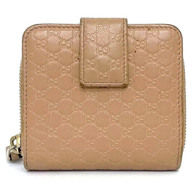 グッチ 二つ折り 財布 ベージュ ゴールド マイクロシマ 449395 美品
