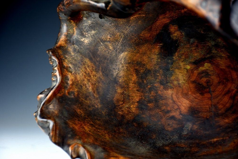 大きな天然杢手付き鉢