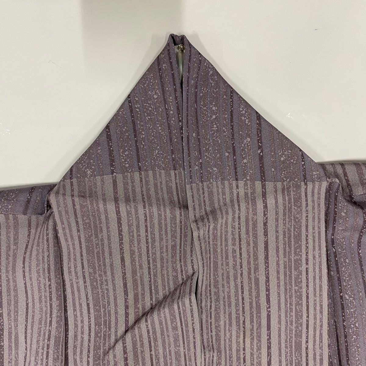 小紋 身丈157cm 裄丈64cm M 袷 縞 変わり市松 紫 正絹 秀品 【中古  