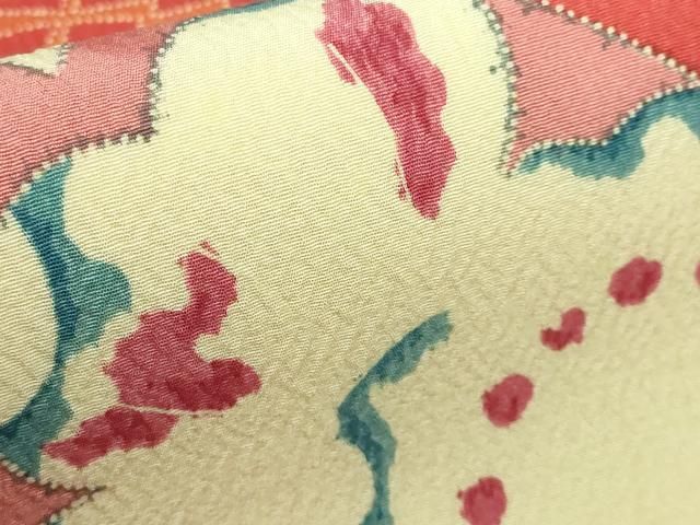 平和屋本店■極上　摺型友禅　京都　多ち花　九寸開き名古屋帯　松皮菱花文　逸品　DZAA6295kh5 平和屋本店□極上 摺型友禅 京都 多ち花 九寸開き名古屋帯 松皮菱花文