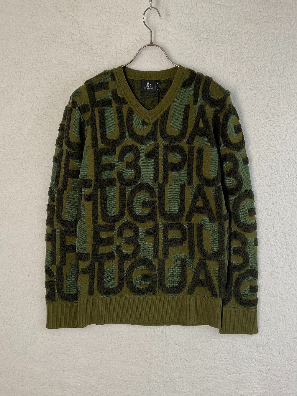 【有名人芸能人】 GOLF 1PIU1UGUALE3 未使用 3 FULL BIG KNIT V-NECK グリーン メンズウェア
