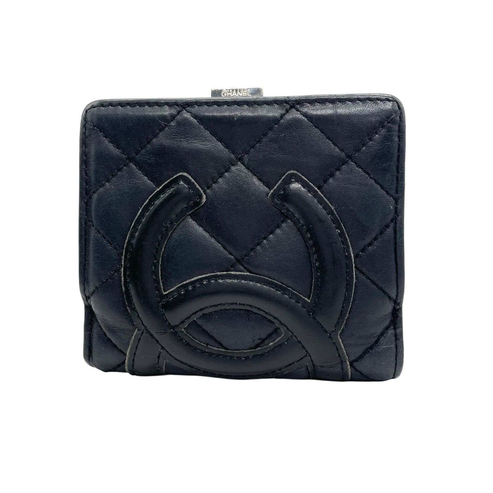 シャネル 折り財布 ミニ ガマ口 カンボンライン ココマーク 黒 キルティング CHANEL シャネル 二つ折り財布 がま口 コンパクトウォレット
