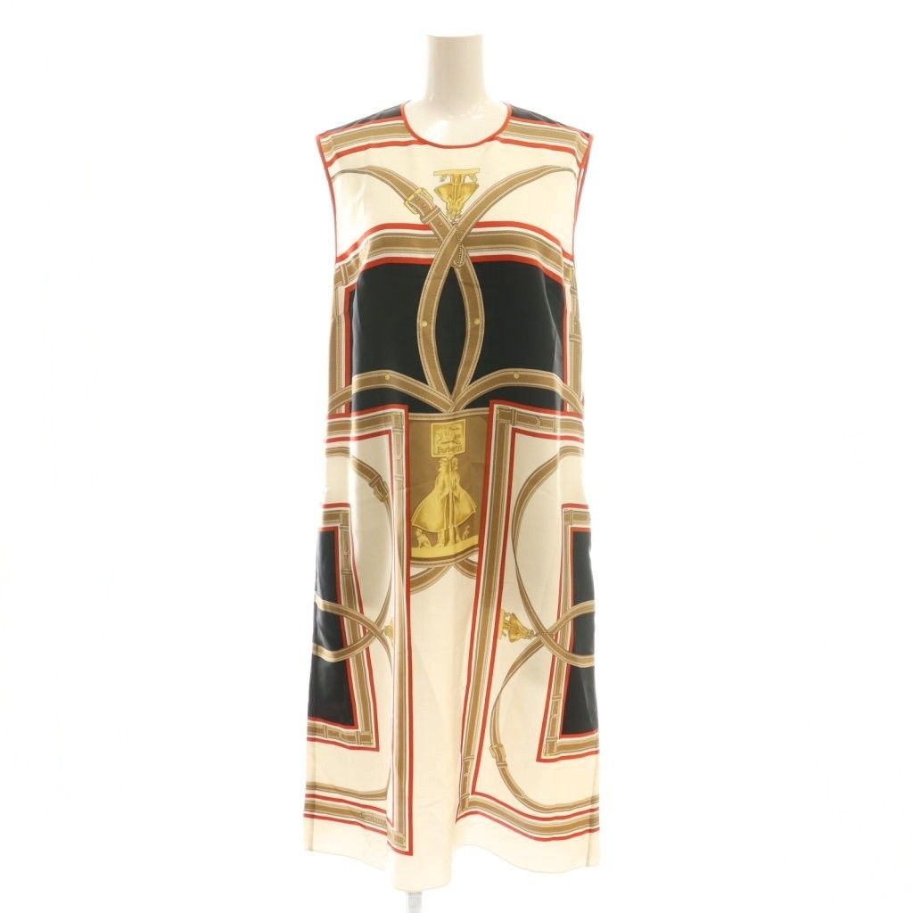 バーバリー BURBERRY スカーフ付総柄シルクドレスワンピース IT40 赤 マルチカラー |CX OS