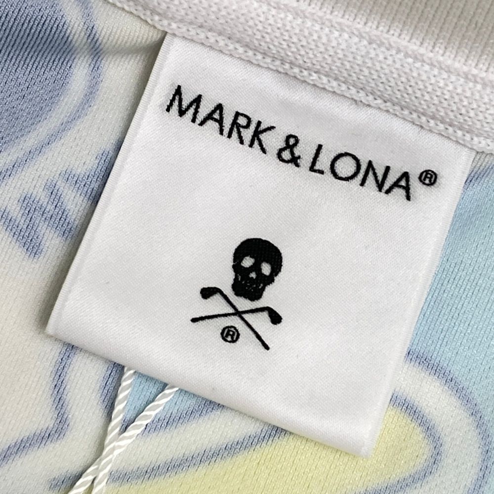 サイズ：38 MARK&amp;LONA マークアンドロナ 2025年モデル 半袖ポロシャツ スカル 総柄 ブルー系 [240101475456] ゴルフウェア レディース ストスト 新品】MARK&LONA マークアンドロナ 2025年モデル 半袖ポロシャツ