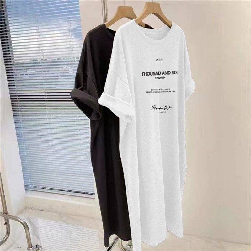 ロングワンピース 半袖 Tシャツワンピ 英字プリント レディース