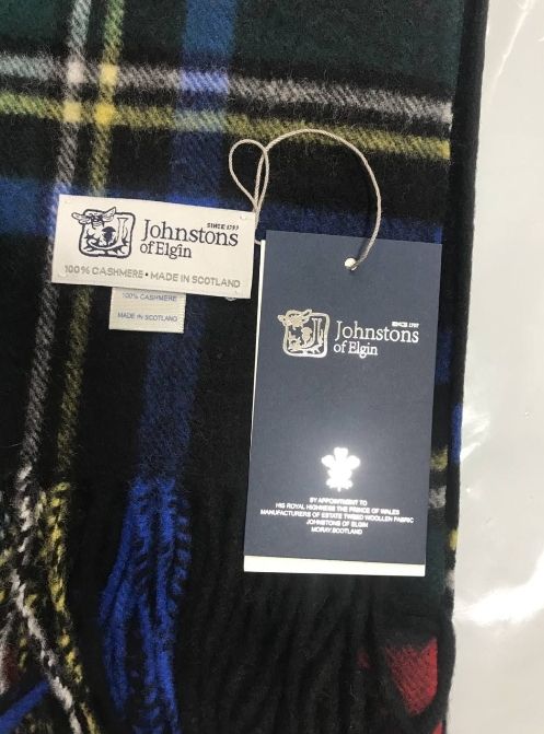 ギフト Johnstons of Elgin ジョンストンズ カシミヤ マフラー ストール チェック柄 大判 190×70cm BLACK STEWART