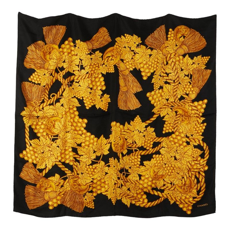 シャネル 葡萄 ココマーク タッセル モチーフ ブラック ゴールド シルク レディース CHANEL 1-0234079