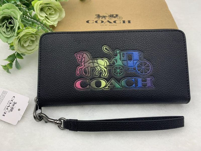 コーチ 長財布 COACH 財布  レディース メンズ ジップアラウンド ウォレット ウイズ ホース アンド キャリッジ  馬車 ロゴ ストラップ付 レザー レインボー ファッション ブランド  新品 未使用  C7458 C346Z-25