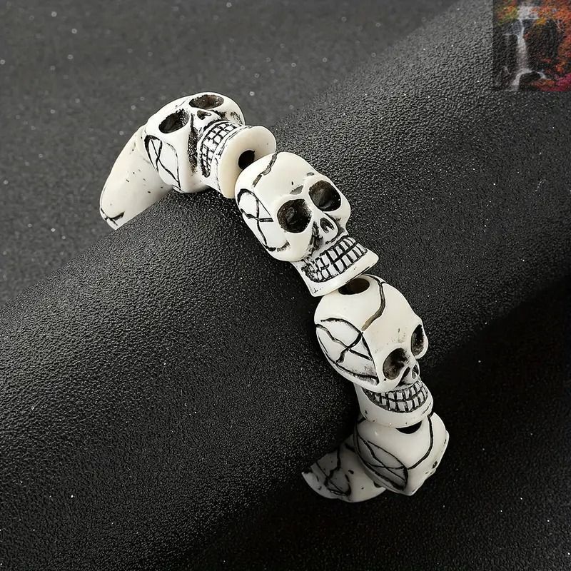 スカル数珠つなぎブレスレット 髑髏 ドクロ スカル 骸骨 ガイコツ