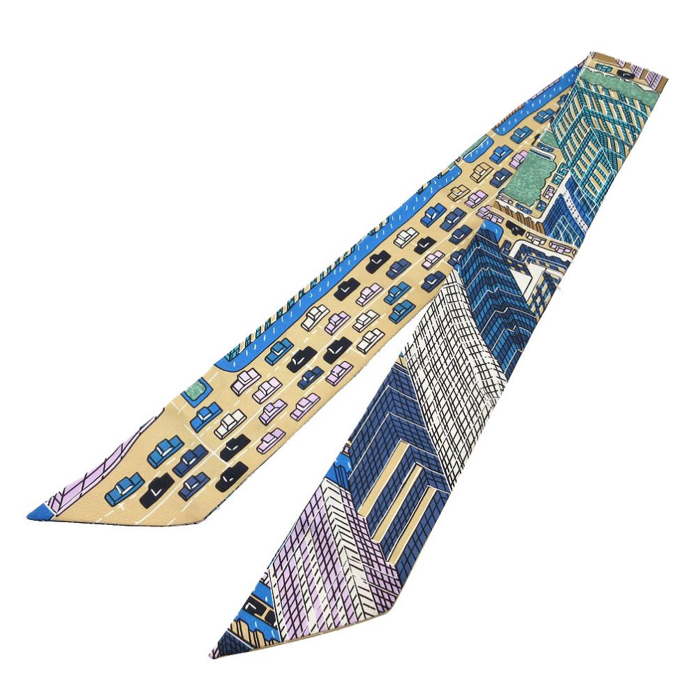 エルメス ツイリー パンタンシティ スカーフ シルク ベージュ/ブルー  