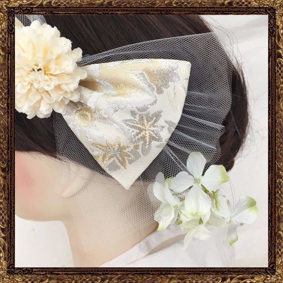 和装 結婚式 和婚 成人式 髪飾り ふわりひらり大人のチュールリボン 純白