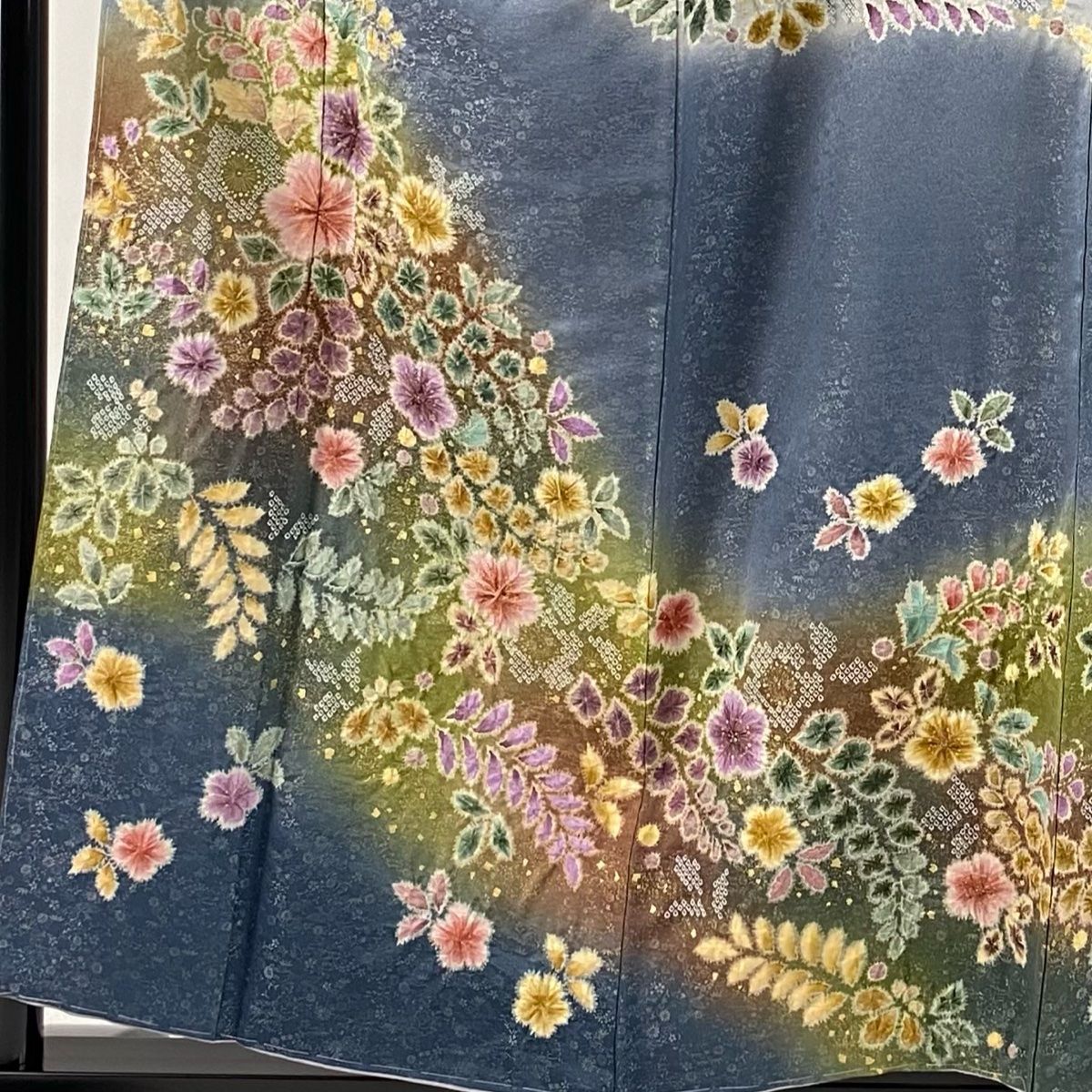 訪問着 身丈157.5cm 裄丈64.5cm M 袷 翠山工房 落款 辻が花 梅 銀通し 金彩 青灰色 正絹