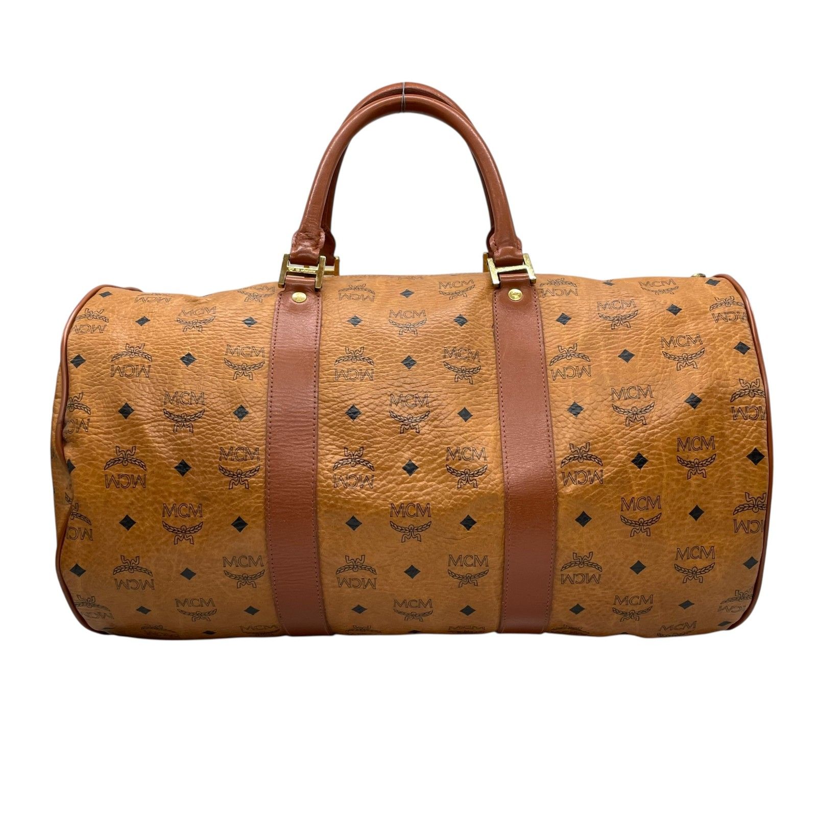 MCM エムシーエム ロゴグラム ボストンバッグ コニャック ブラウン