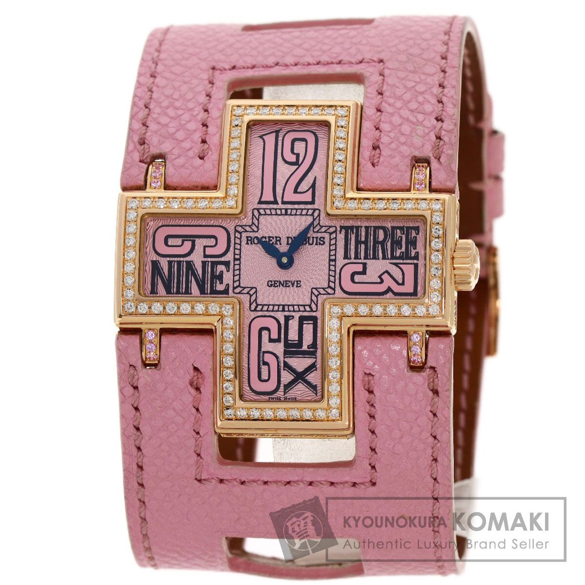 ROGER DUBUIS ロジェ・デュブイ F16 85 5-FDR フォローミー 腕時計 K18PG 革 ダイヤモンド レディース