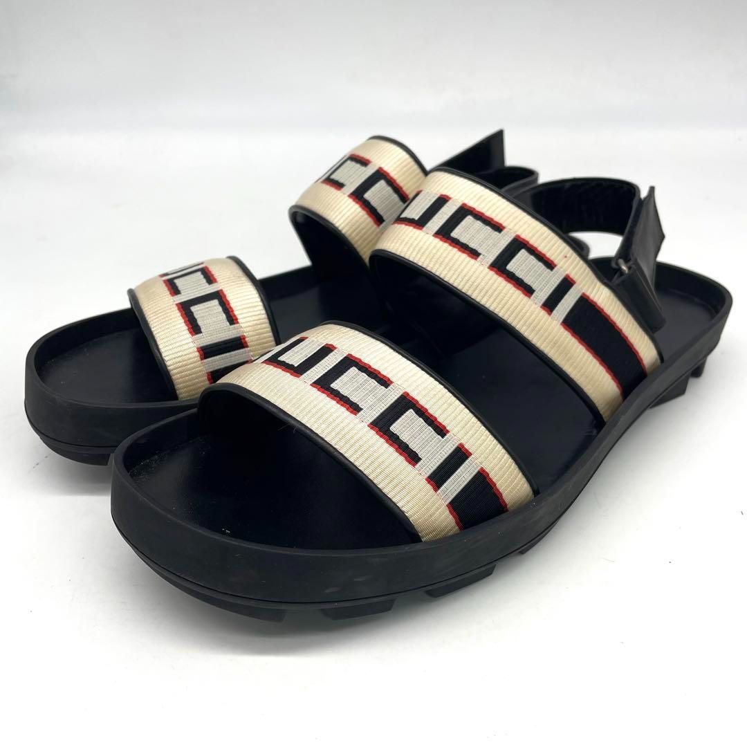 GUCCI グッチ サンダル ストライプテープ ロゴストラップ サマー 夏 キャンバス メンズ