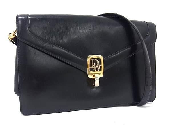 Dior ブラックレザー クラッチバッグ ショルダー Christian Dior クリスチャン ディオール ショルダーバッグ 2WAY