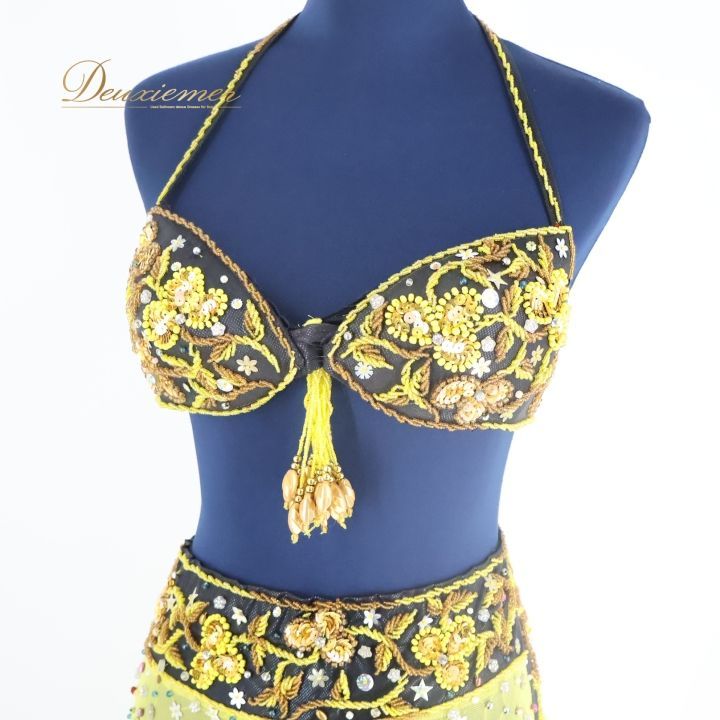 ベリーダンス セットアップ 花柄 ビーズ装飾 ベリーダンス