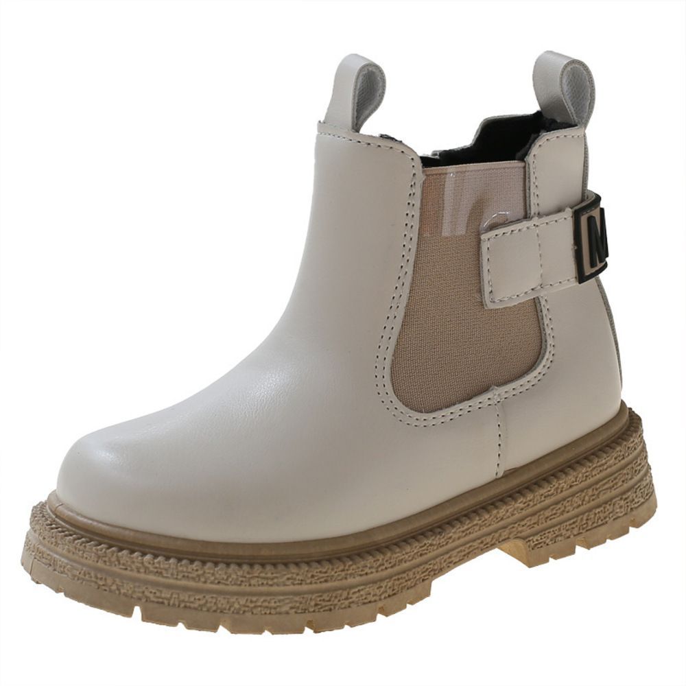 アイボリー×ベージュ  34(21cm)  キッズ カジュアル ブーツ pmyshoes551b ショートブーツ キッズ スノーブーツ ブーツ 子供ブーツ 子供靴 子ども靴 ショート 無地 シンプル カジュアル 女の子 男の