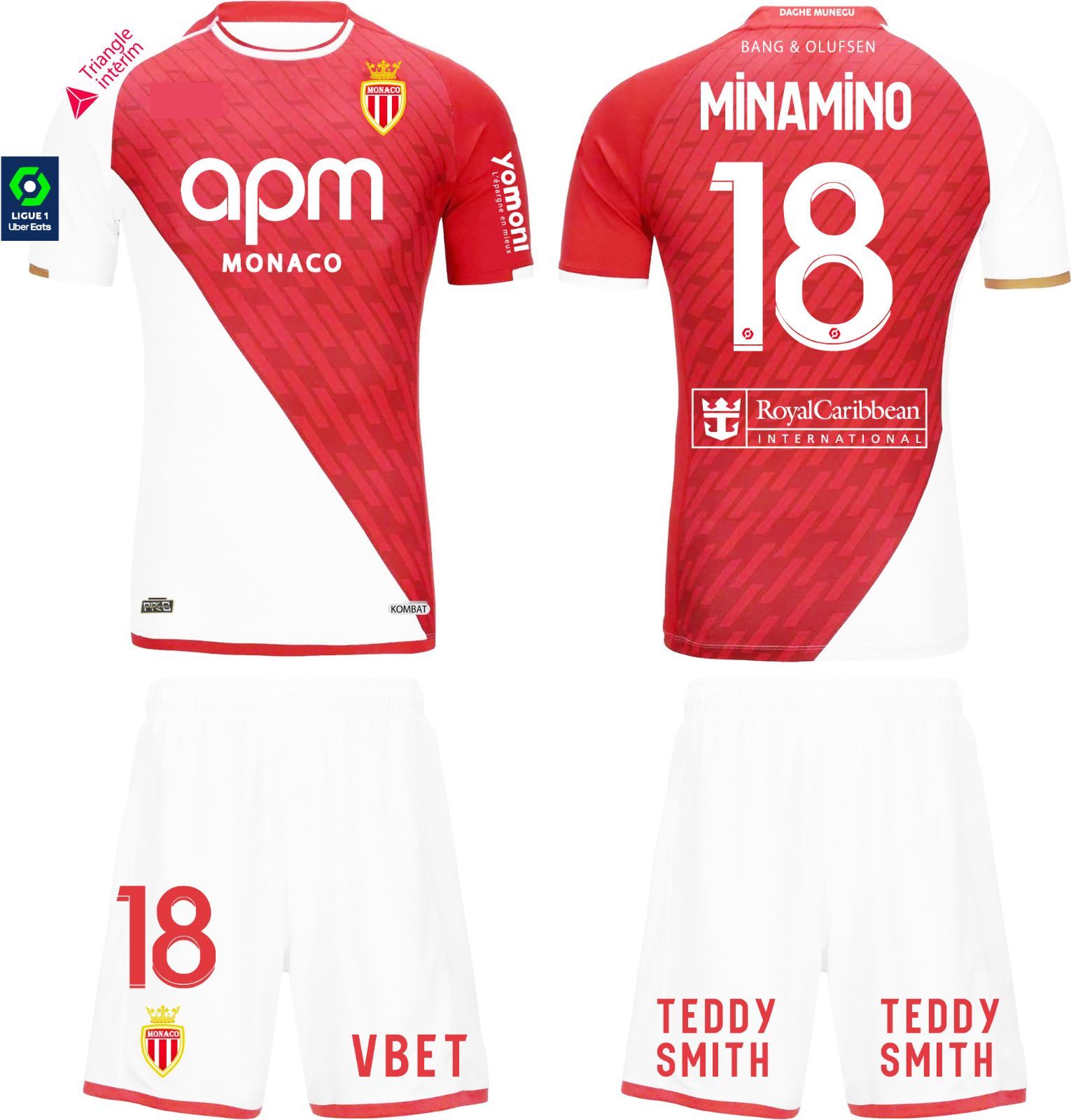 ASモナコホーム 2023-2024年 モデル 23/24 サッカーユニフォーム 南野