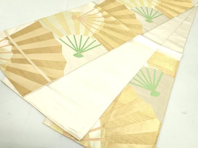 美品 川島織物 正絹 着物“末広がりに和を描く扇の舞☆”袋帯 C-30 平和屋着物○西陣 川島織物 六通柄 本袋帯 舞扇文 金糸 正絹