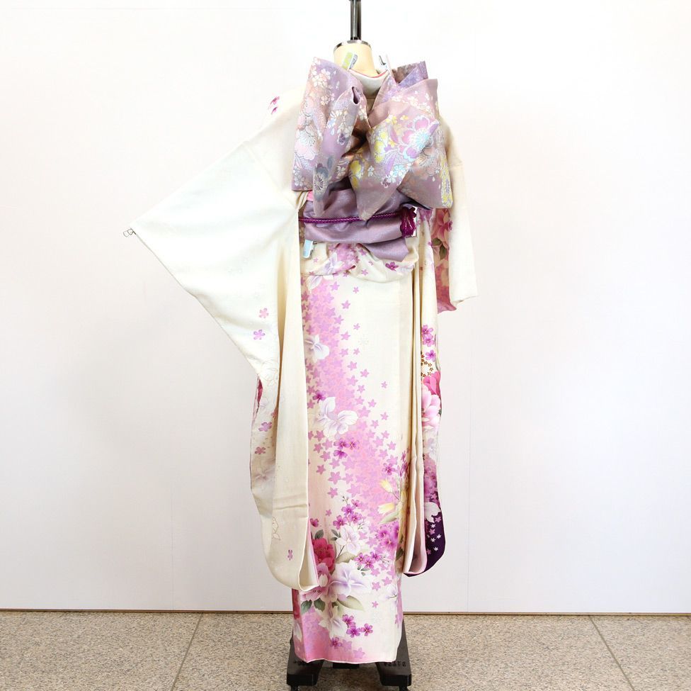 高級 振袖フルセット 成人式 結婚式 前撮り オレンジ 花柄 帯 緑 菊