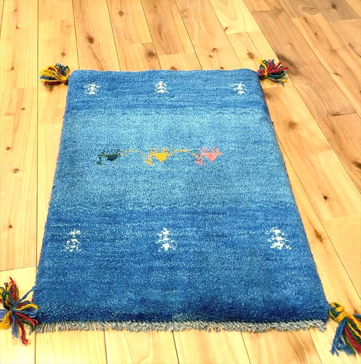 新規入荷】ペルシャ ギャッベ 玄関マット 56×41cm ブルー ラクダ