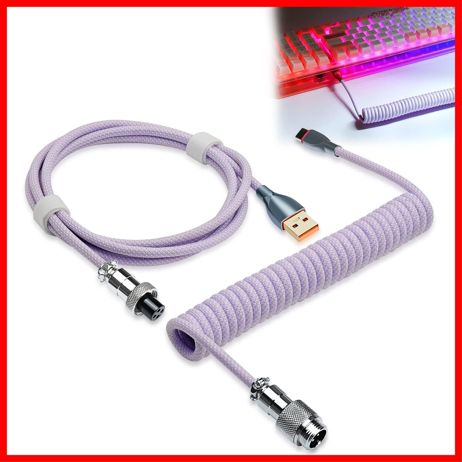 【数量限定】コイル状キーボードケーブル キーボードケーブル プロカスタムコイル型ゲーミングキーボード用USB Cケーブル メカニカルキーボードケーブル 取り外し可能なメタルアビエータ