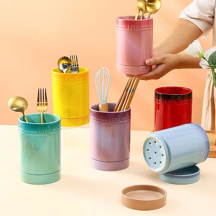 カラフル全8色展開 箸立て 陶器 カトラリースタンド 箸水切り