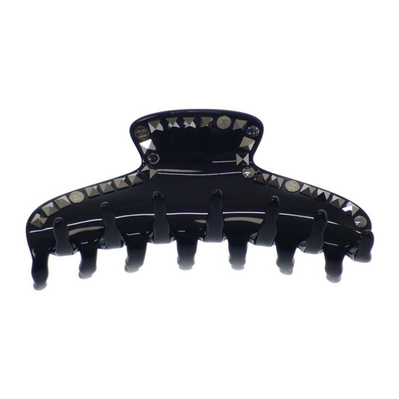 欠損 スレあり CHANEL CCスタッズ クリップ ヘアバンス ヘアアクセサリー プラスチック ブラック レディース