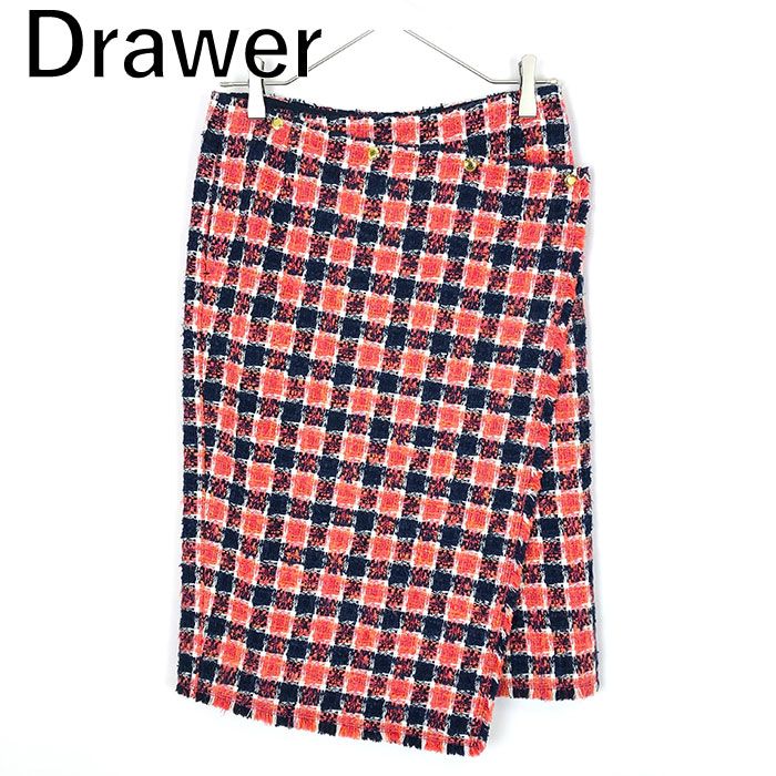 新品 Drawer チェック フリンジ ラップスカート スカート ドゥロワー