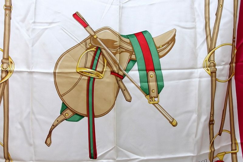 224654】GUCCI グッチ シルク 大判スカーフ 馬具 インター
