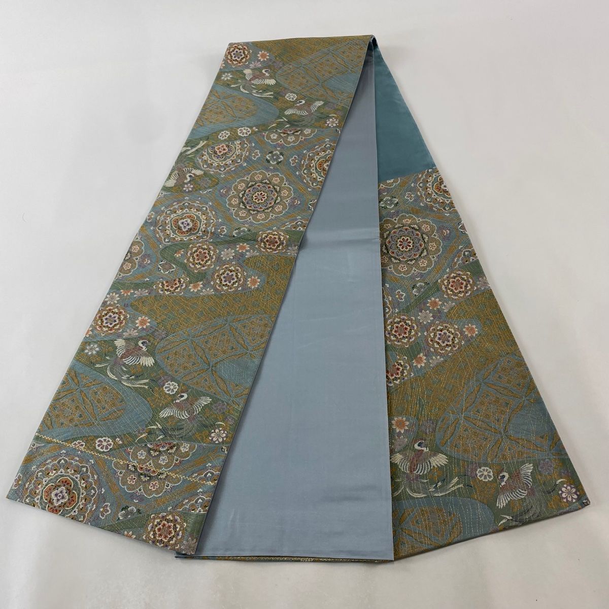 正絹　ブルーグレー地　明綴れ袋帯　ポイント柄　華文と鳳凰、唐花文様 長さ446 楽天市場】鳳凰 帯の通販