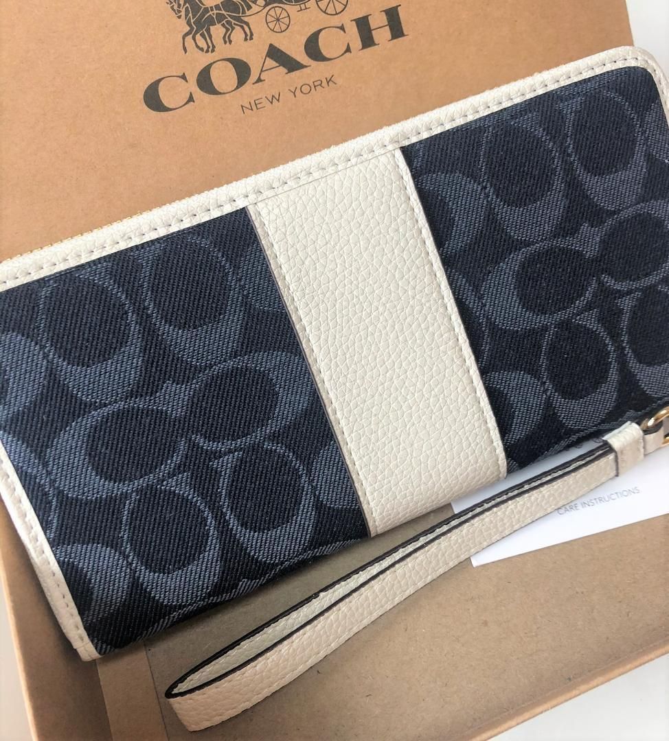 COACH 新品 長財布 メンズ レディース コーチ 濃紺 白 財布 107 - メルカリ