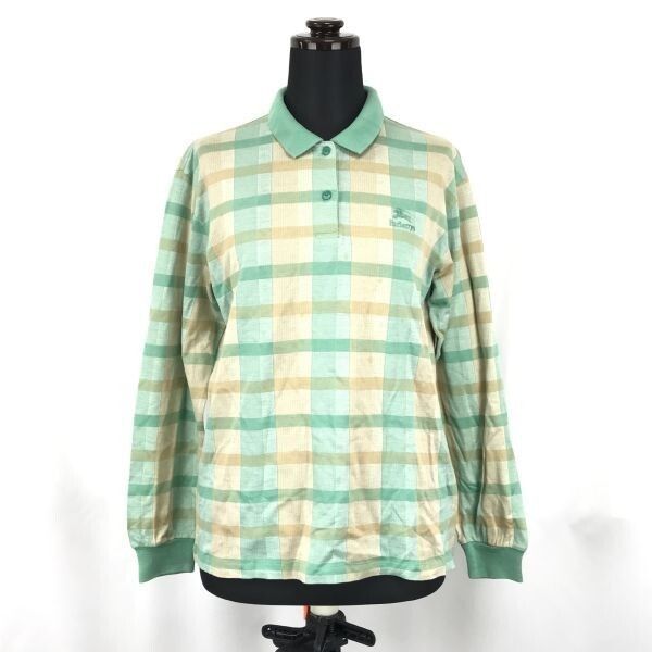 80s-90s|三陽商会|Vintage BURBERRY’S 長袖ポロシャツ レディースM|緑|グリーン|チェック柄 日本正規代理店タグ|tops|shirts◆cBG636