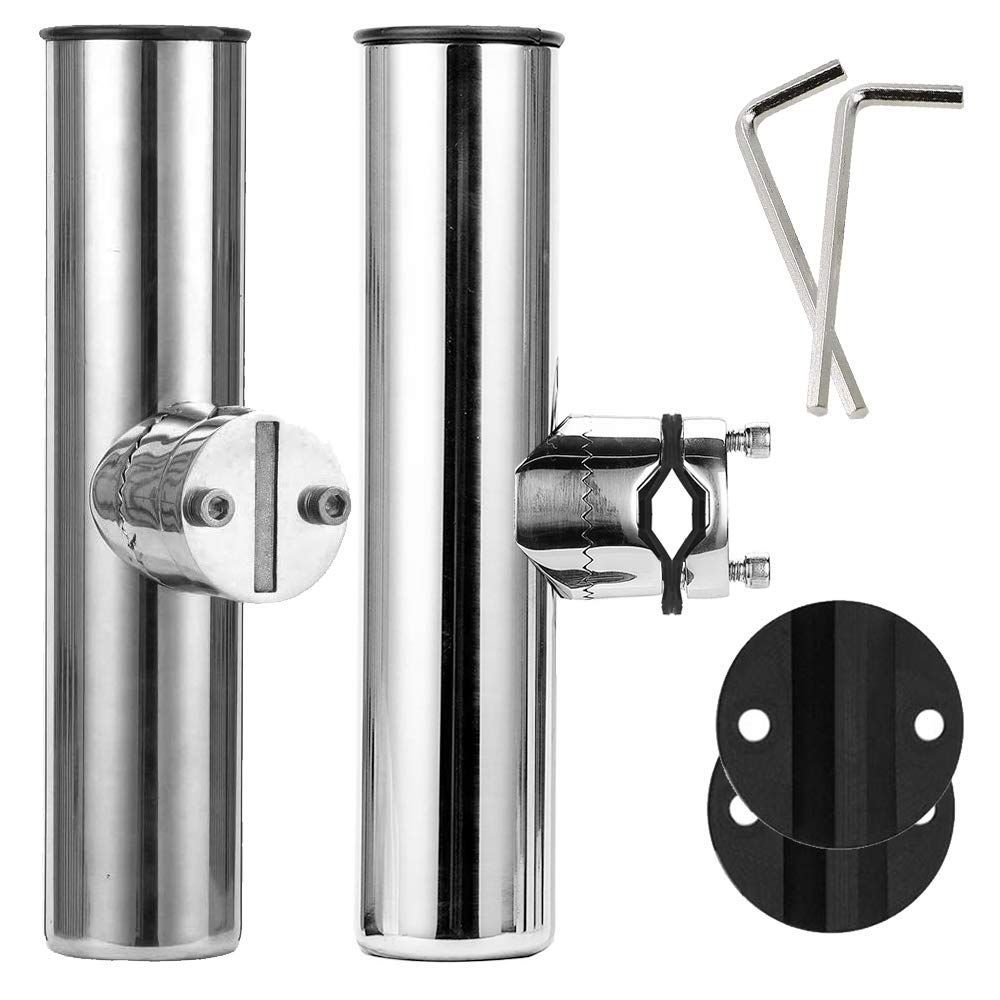 Color 2本 QISHUO ステンレス ロッドホルダー 船 ロッドホルダー 船用 ボード 原付 ロッドポスト 竿立て トローリングロッド回転防止対応 角度調整 クランプ 式 2本