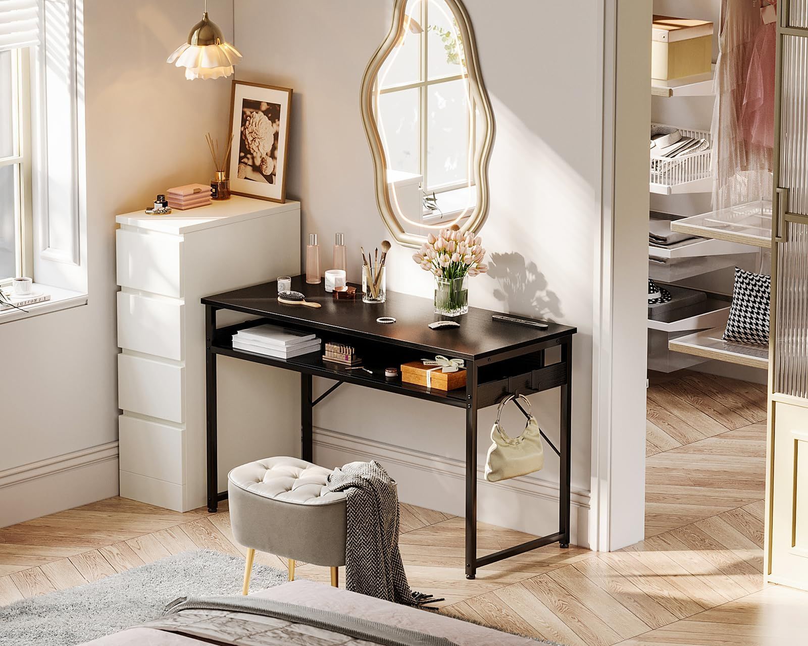 テレワーク用 コンパクト フック2個付き 省スペース ワークデスク 子 desk computer 勉強机 組立簡単 コンセント付き 収納付き ゲーミングデスク 幅100cm 黒い パソコンデスク pcデスク 机 ODK VIECLAMMALAYSIA_COM