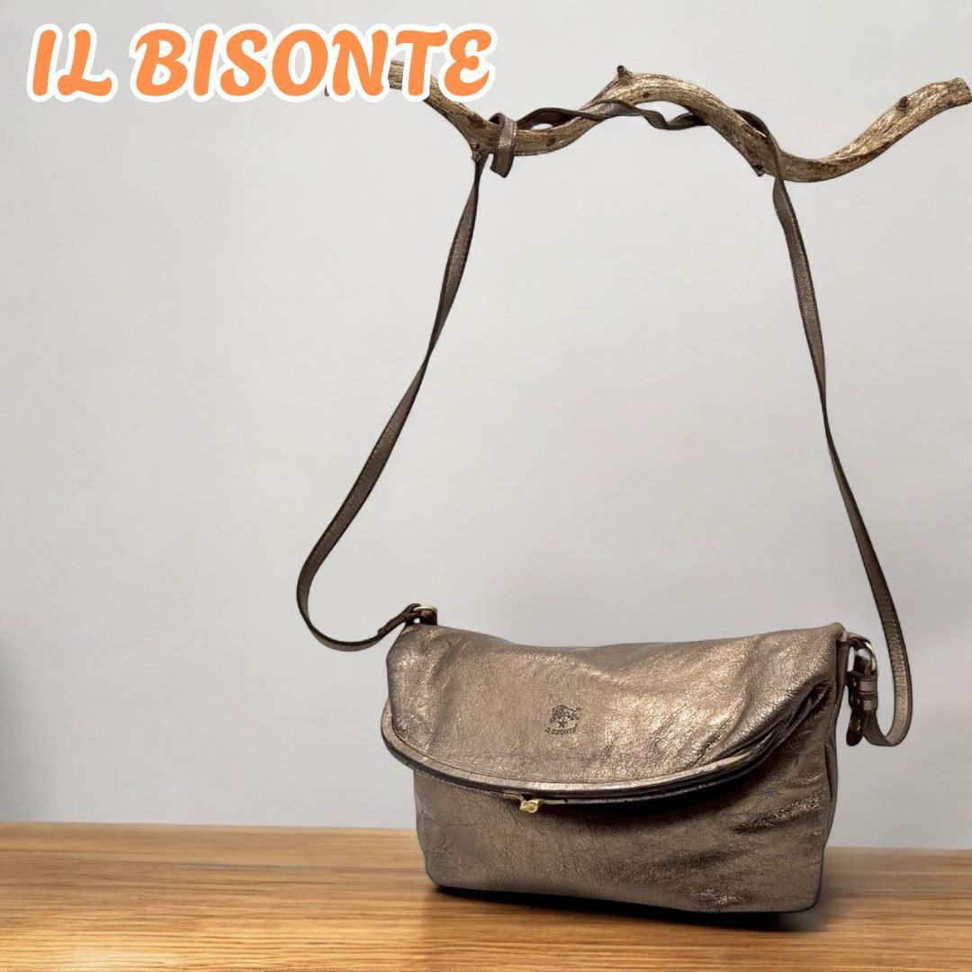 【美品】IL BISONTE レザー ショルダーバッグ フラップ イタリア製 IL BISONTE イルビゾンテ バッグ レザーフラップショルダー