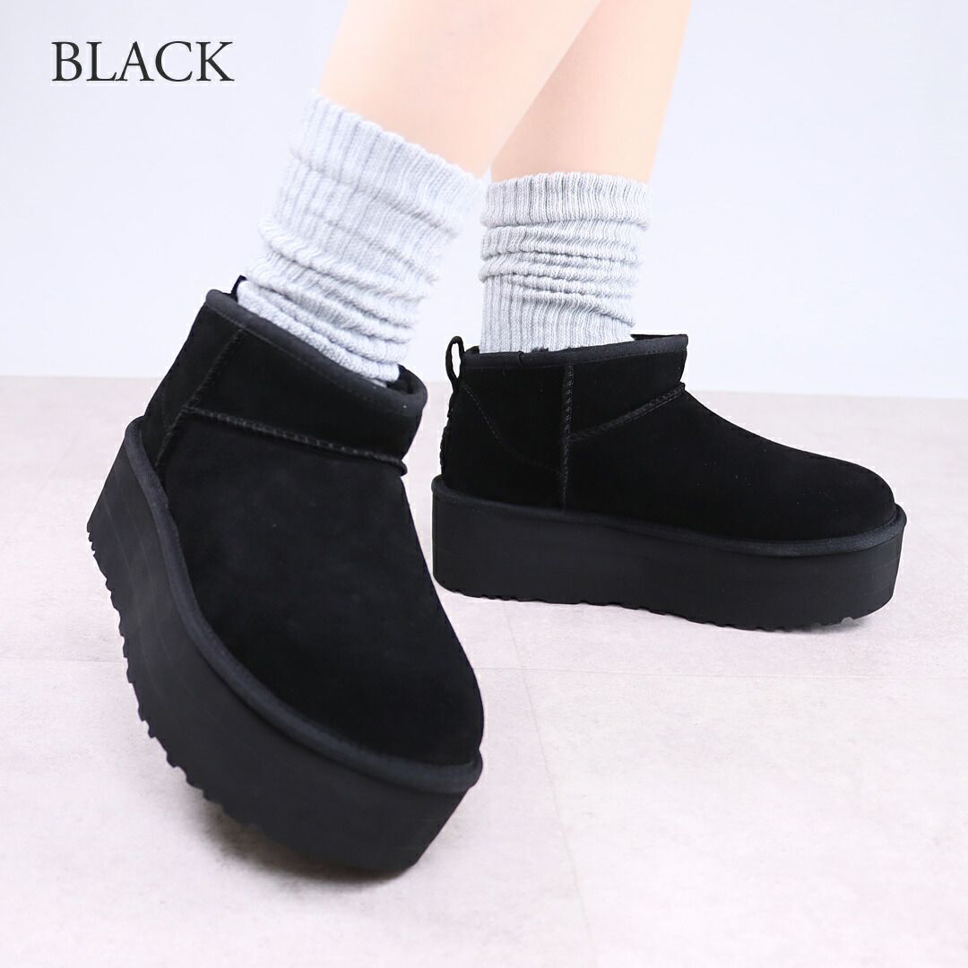  アグ UGG レディース 靴 ブーツ 厚底ブーツ ショートブーツ ムートンブーツ CLASSIC ULTRA MINI 1135092 BLACK ムートンブーツ ブーツ