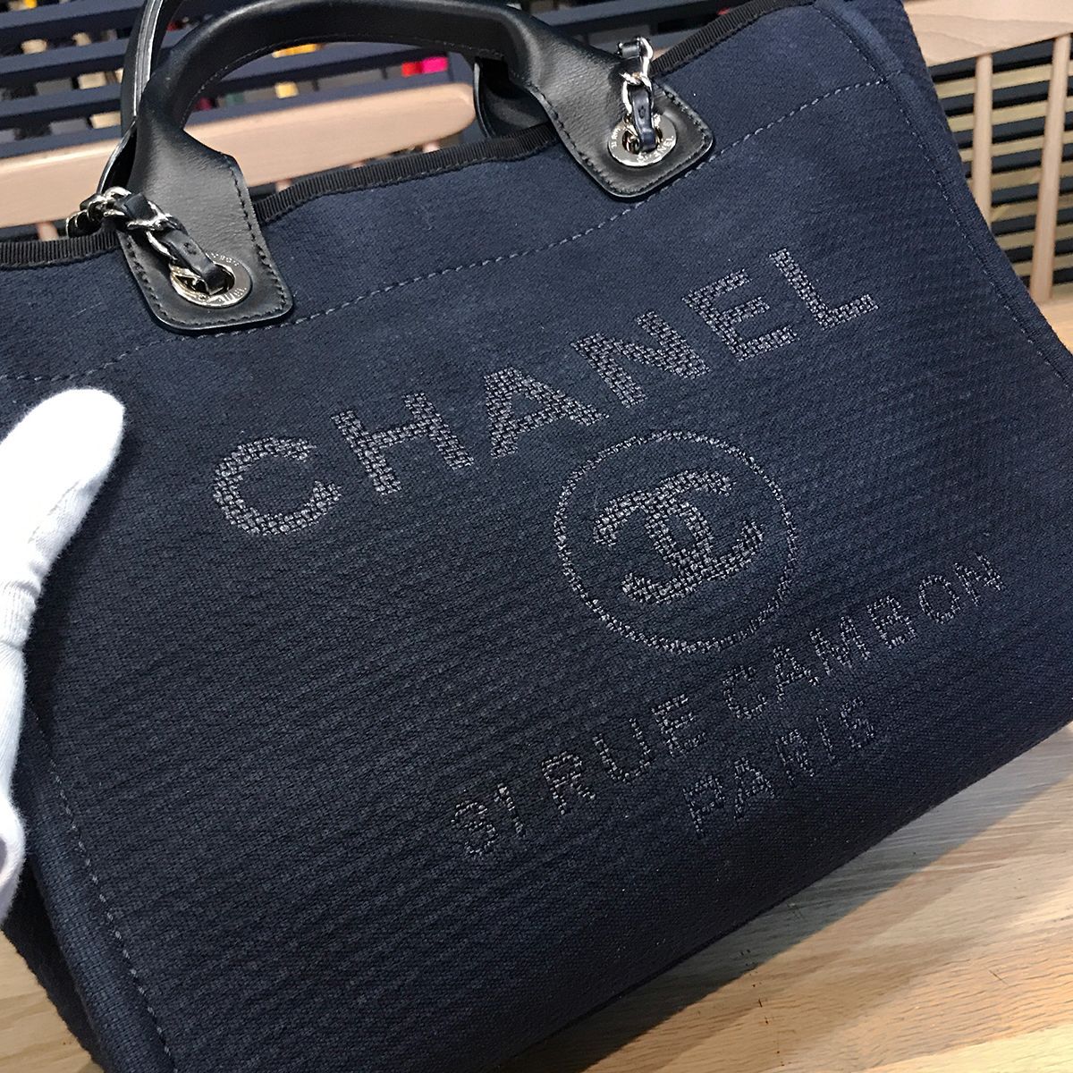超美品】シャネル ドーヴィル ショッピングトート ネイビー AS3257 