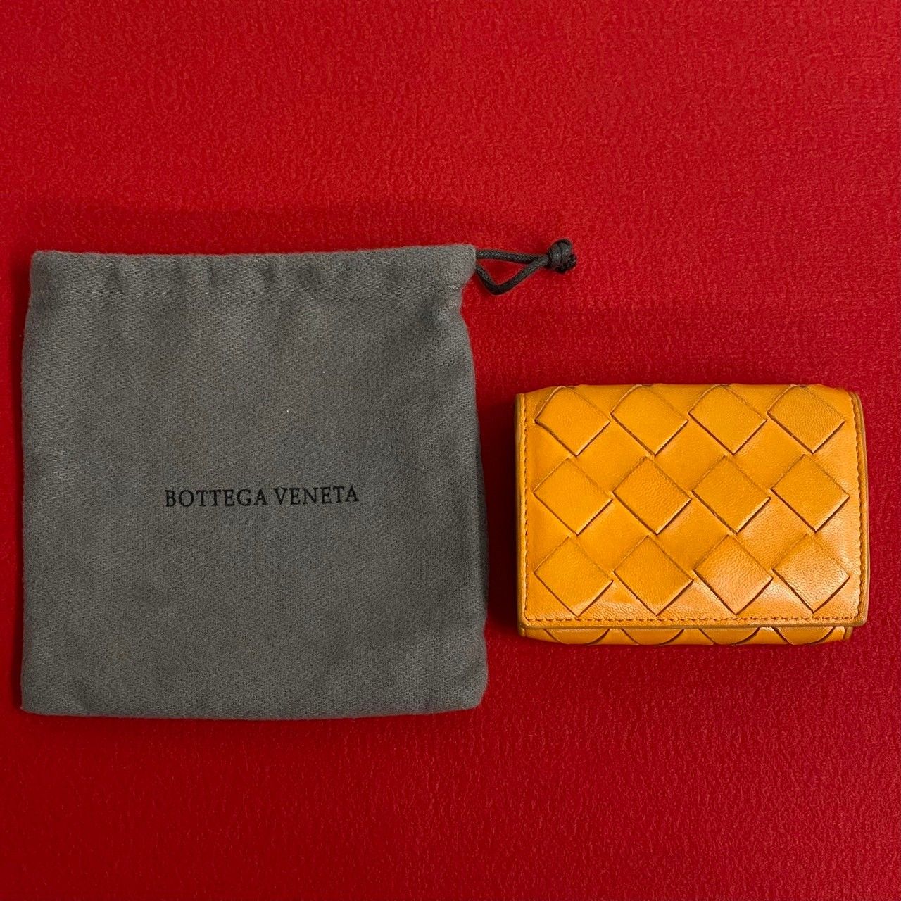 極 美品 袋付 BOTTEGA VENETA ボッテガヴェネタ イントレチャート レザー 本革 三つ折り 財布 コインケース ウォレット オレンジ  69368 - メルカリ