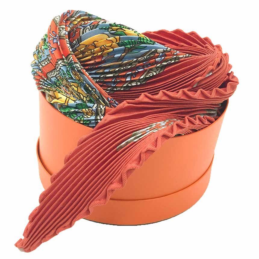 HERMESエルメスプリーツ スカーフ シルク100％QALAMDAN カラムダン  