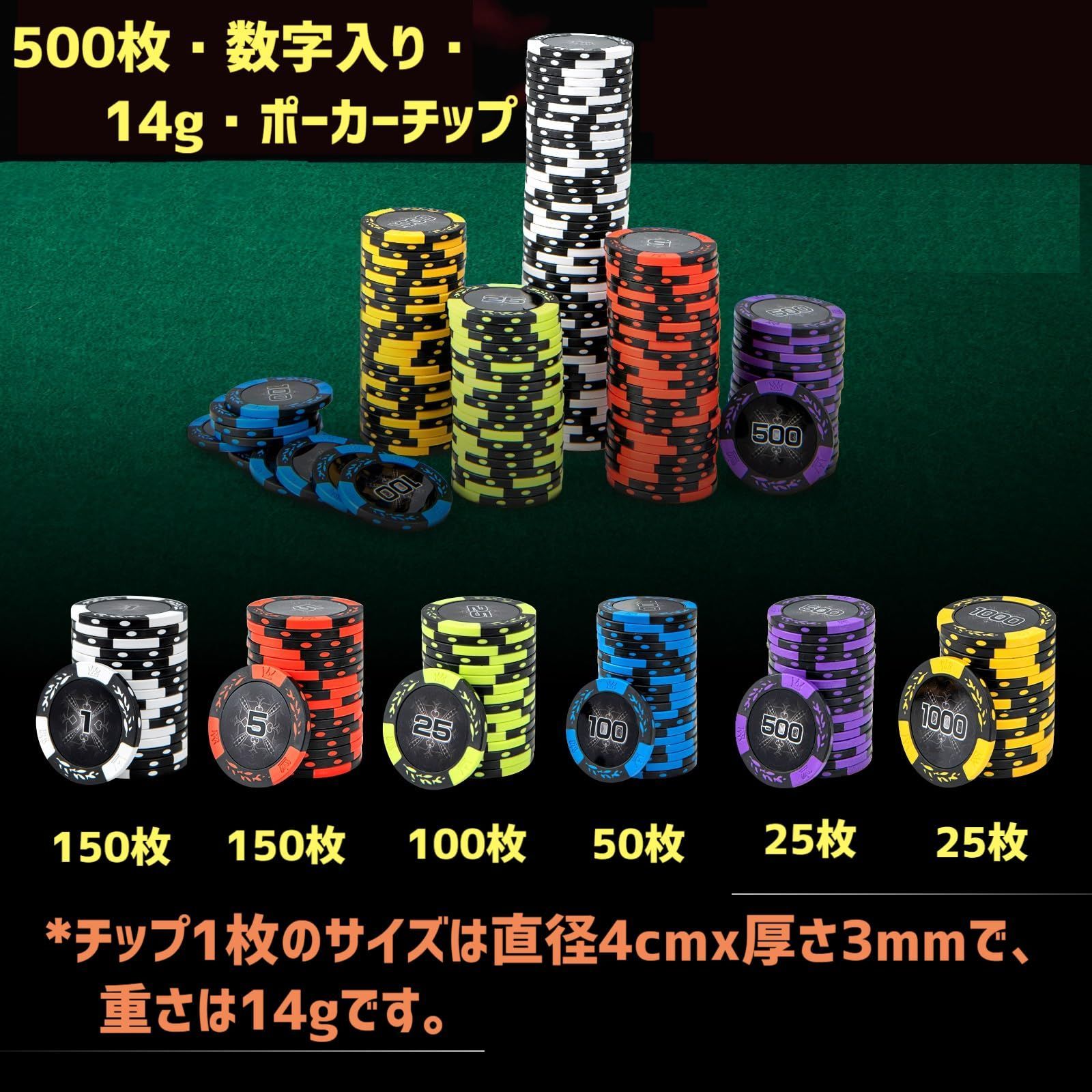 特価セール】BestBuy ポーカーセット 数字入り チップ500枚 14g