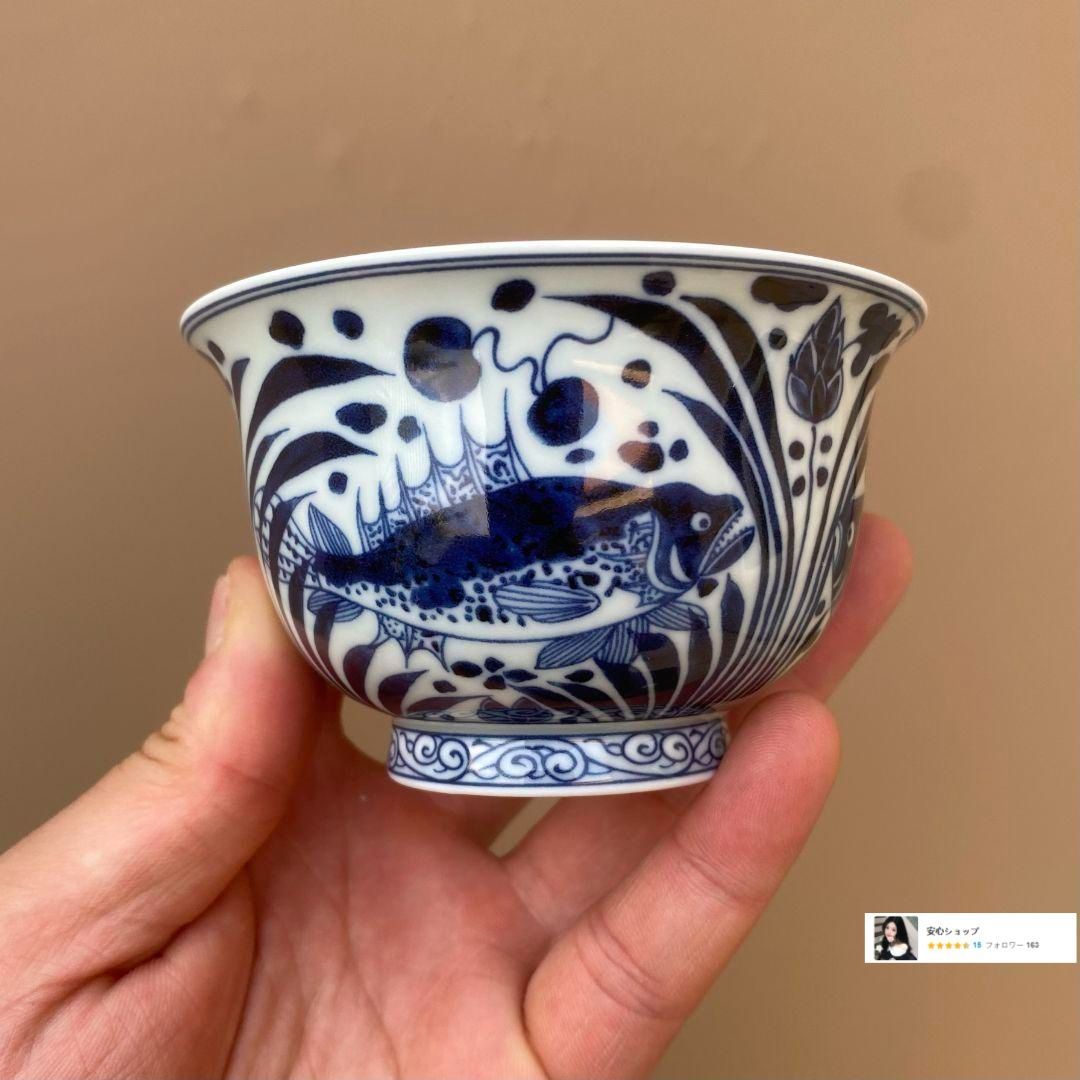 景徳鎮 元青花磁器魚藻紋懸停二才蓋碗 茶碗 煎茶器 - メルカリ