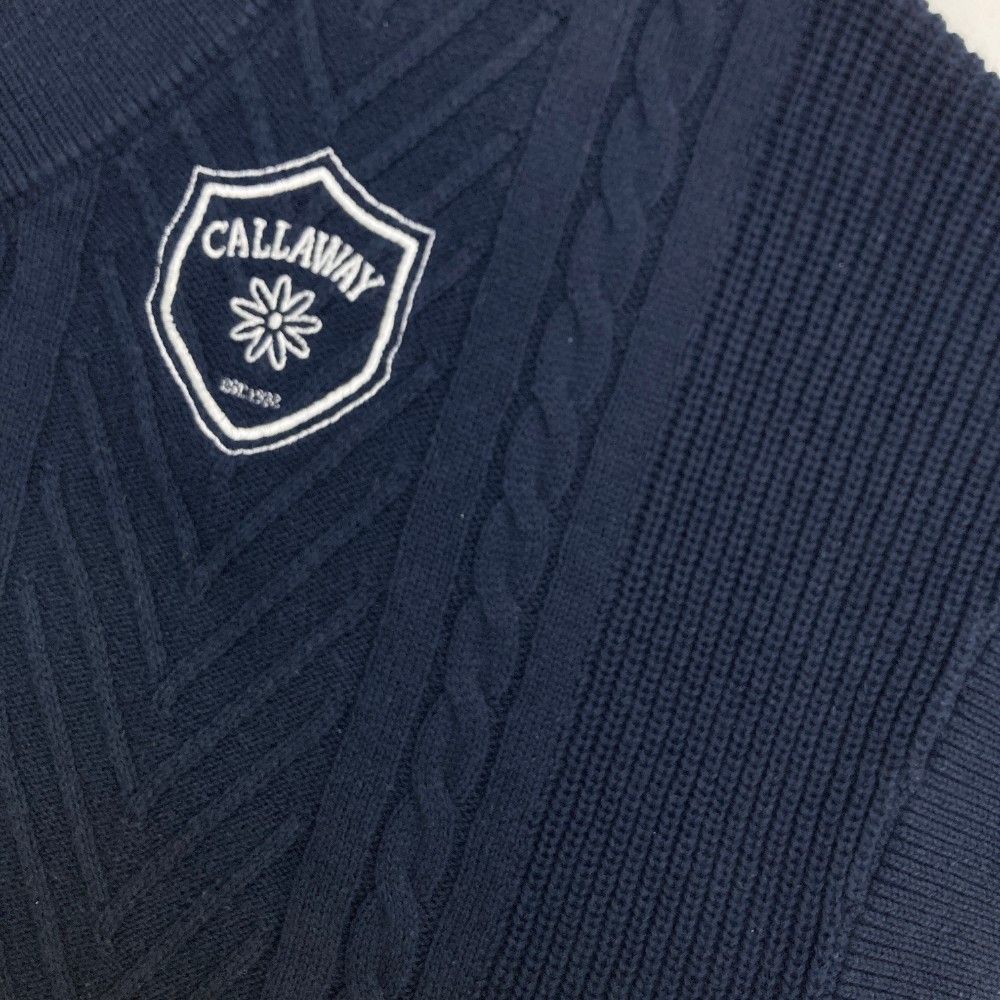 サイズ：L CALLAWAY キャロウェイ 2023年モデル Vネック ケーブルニット ベスト  ネイビー系 [240101453529] ゴルフウェア レディース ストスト サイズ：L CALLAWAY キャロウェイ 2023年モデル Vネック