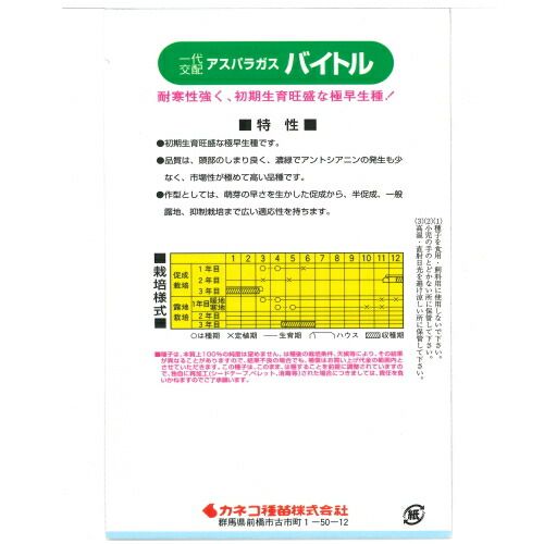 カネコ種苗 バイトル アスパラガス １ｄｌ